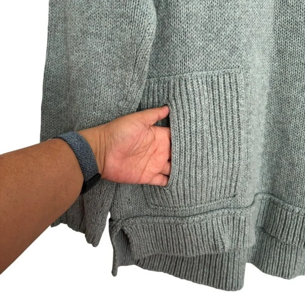 Pure Jill LARGE Wool Cotton Blend Textured Sweater Blue Pocket Pullover Cozy